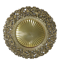 Assiettes de présentation de luxe en plastique (PP) de haute qualité, durables, 13 pouces, pigmentées or, pour mariages, événements et fêtes, personnalisables, en stock