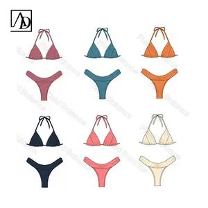 Aide personalizado Sexy triángulo Bikinis mujer Micro pliegues traje de baño mujer corte alto Bikini conjunto cadena traje de baño para mujer