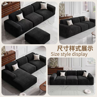 Sofá Seccional Modular Moderno, Sofá Grande en Forma de L/U de Terciopelo Negro (Diseño Bloque de Tofu) con Otomana para Sala de Estar