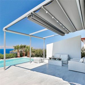 Pergola en aluminium imperméable avec toit rétractable en PVC, rideaux latéraux, commande à distance pour une protection extérieure complète - Product Image 6