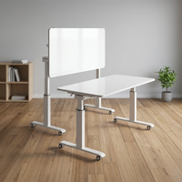 Table de formation à plateau rabattable réglable en hauteur avec surface tableau blanc effaçable à sec en PET, bureau de réunion mobile pliable pour espace de bureau