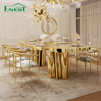 Ensemble de table à manger ronde en marbre italien de luxe et acier inoxydable, 6 places, mobilier de salle à manger moderne et stable, pour la maison, l'hôtel, l'appartement