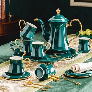 Juegos de Café para el Té de la Tarde con Cerámica de Phnom Penh, Venta al por Mayor de Artículos de Bebida Vintage Azules y Verdes de Estilo Europeo - Product Image 1