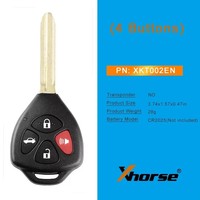 Xhorse VVDI XKTO02EN for Toyota Wired Remote 4-button for VVDI2 Mini Key Tool Triangle Flat Programmable Car Key Fob Replacement