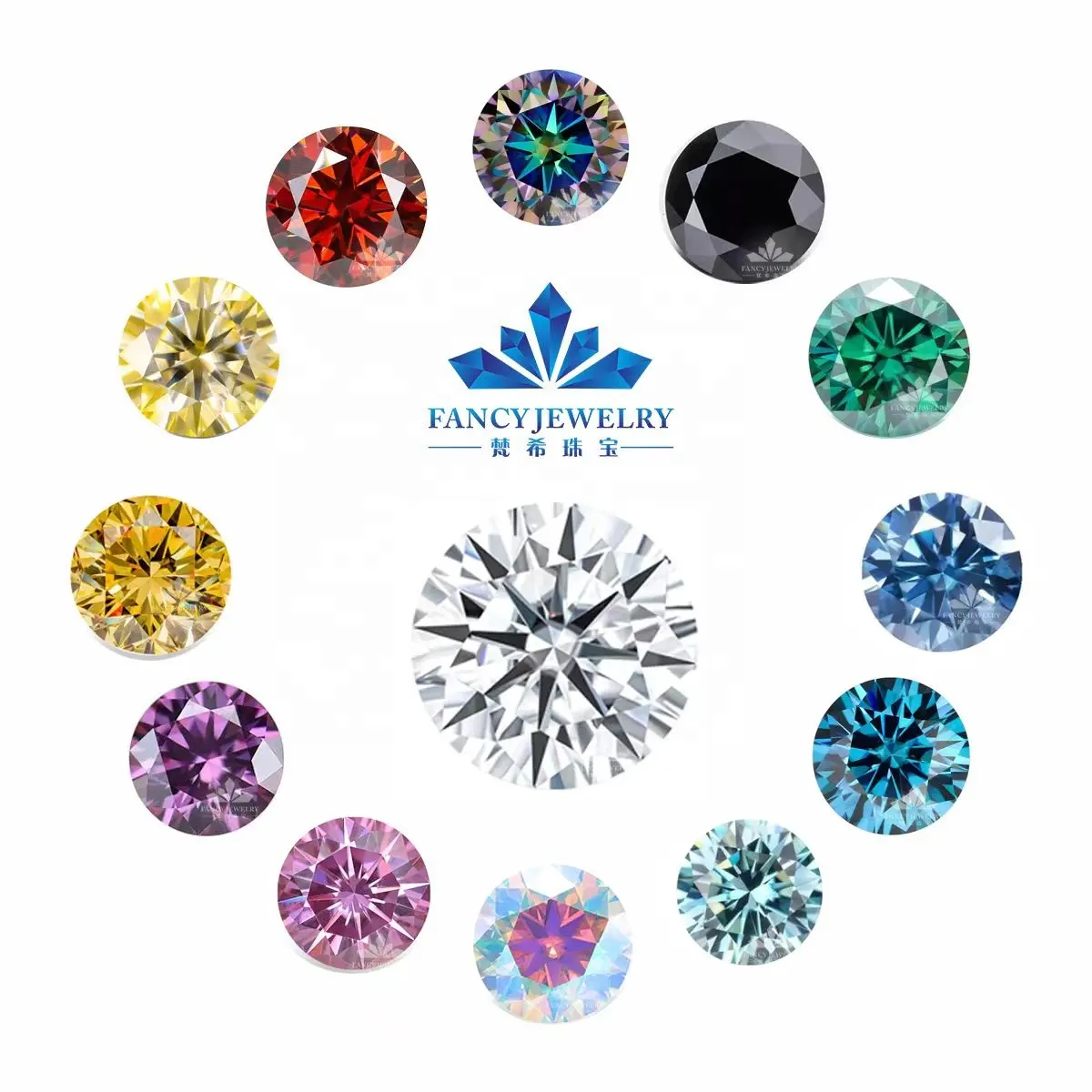 Wuzhou gems 4-11mm round gra certified vvs purple red yellow green pink blue colored wholesale diamond stones loose moissanite