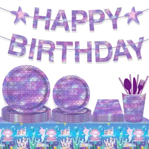 Mermaid articoli per feste a tema piatti di carta tazze tovaglioli stoviglie Set di stoviglie per decorazioni di compleanno