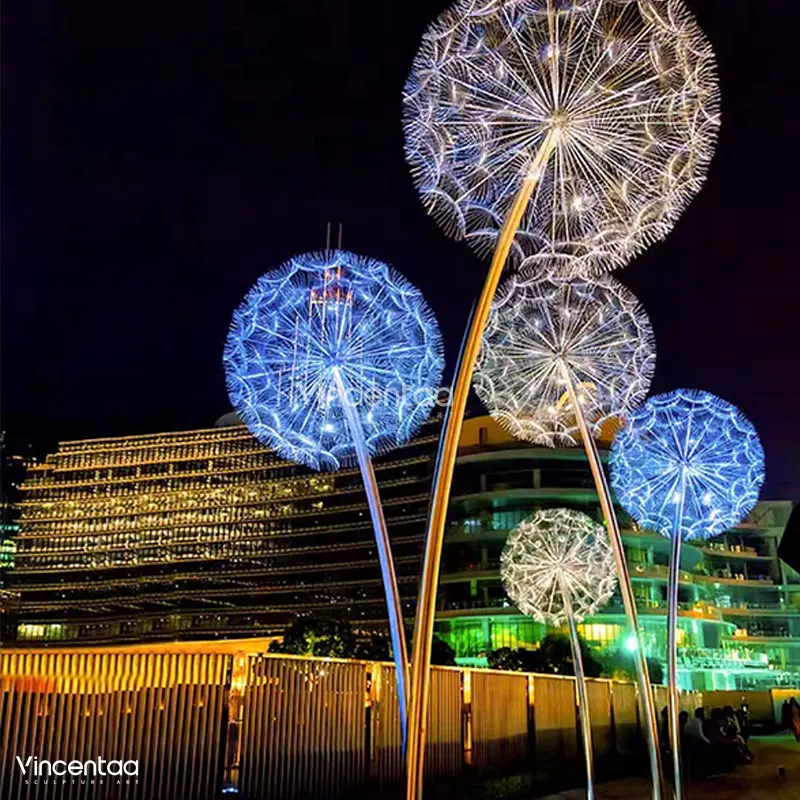 Vincentaa Outdoor led Light Sculpture Dandelion Light Stainless Steel Sculpture Large Sculpture