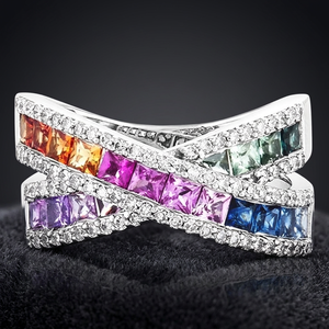 Bague de mariage en argent sterling 925 plaqué or 14 carats avec placage rhodium et pierres précieuses colorées, design émeraude, pour anniversaire - Product Image 3