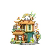 Jouet de construction en blocs Stream Inn Panda House Street View, modèle de construction à assembler soi-même de style chinois, décoration pour enfants, cadeau