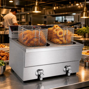 Freidora Eléctrica Comercial de 16L con Doble Tanque y Doble Cesta, 5.6kW, con Válvulas de Drenaje Dobles para Papas Fritas y Pollo, Uso en Restaurantes - Product Image 6