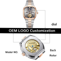 Montre mécanique automatique pour homme Caluola Skeleton de haute qualité, cristal saphir, étanche 5ATM, acier inoxydable, ODM/OEM