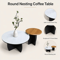 Vente en gros : Meuble moderne, durable, écologique et minimaliste en panneaux de bois à texture marbre double, avec pieds en métal en X et verre fritté à niveaux