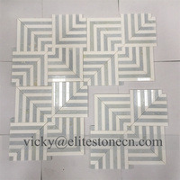 Mosaïque décorative en marbre bleu et blanc naturel, nouveau motif, découpe au jet d'eau, en fibre de verre