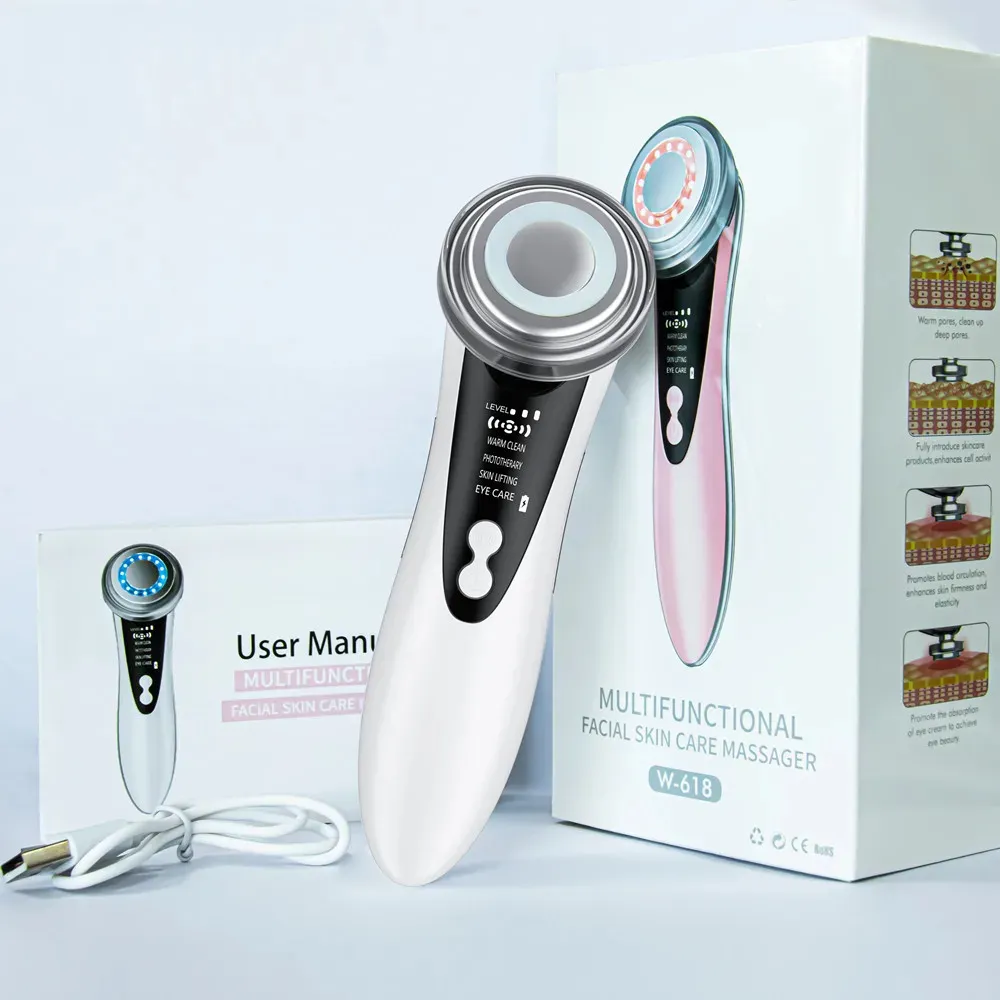 2024 máquina de iontoforese massageador de beleza, dispositivo de levantamento facial, vibração facial, fóton, rejuvenescimento da pele, massagem quente, casa ltd.