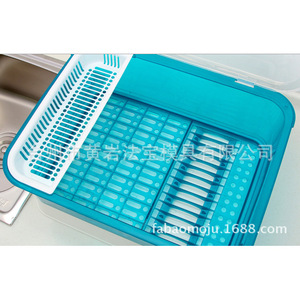 Égouttoir à vaisselle en plastique avec couvercle 35x44.5x26cm, rangement carré pour bols, assiettes et couverts - Product Image 4