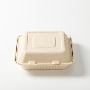 Kotak makanan sekali pakai clamshell dua tingkat berbahan bagasse tebu biodegradable ukuran 35x25x10cm, dapat dikomposkan, untuk <span class=keywords><strong>burger</strong></span>, dapat dipanaskan, dan anti bocor - Product Image 3