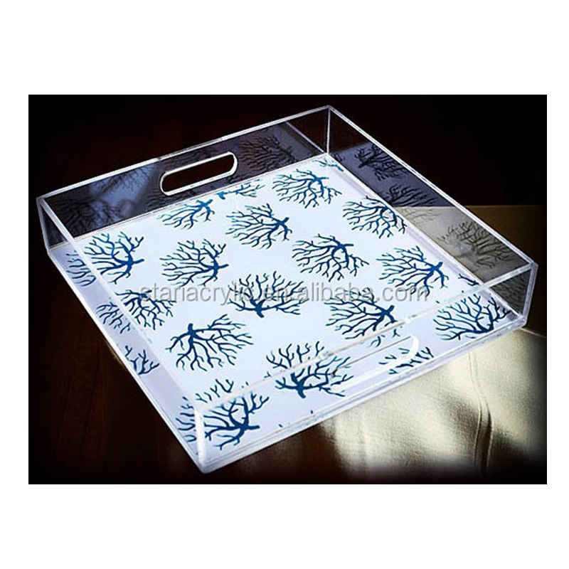Прозрачный акриловый поднос высокой четкости 12x12 дюймов, поднос для бумаги, акриловый поднос для ресторана с ручкой и вставкой