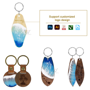 Environmental Walnut Wood Keychain <strong>Custom</strong> Resin Epoxy Sea Wave <strong>Keyring</strong> - Product Image 2