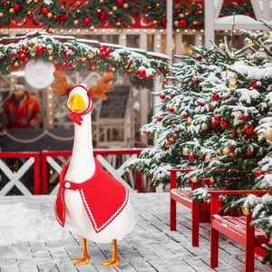 Christmas Outfit Reindeer Hat and Cape Lawn Porch Clothes Xmas Plastic Goose Costume for Outdoor Art Decoration - Product Image 4