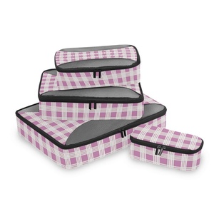 Ensemble de 4 cubes de compression de voyage personnalisés, motif Palaka rose hawaïen, durables, pour organiser les bagages - Product Image 2