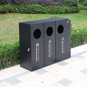 Contenedor de Basura de 3 Compartimentos para Exteriores, para Reciclaje en Áreas Públicas, Contenedor de Residuos con Cenicero, Contenedor de Basura Metálico en Venta - Product Image 6