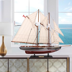 Modèle de <span class=keywords><strong>bateau</strong></span> à voile canadien à nez bleu en bois personnalisé, artisanat nautique, décoration, souvenir, cadeau, modèle de navire - Product Image 1