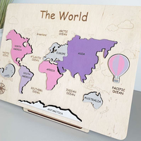 Mapa del Mundo de Madera con Diseño de Dibujos Animados, Decoración de Pared con Impresión Digital para el Hogar, Reuniones Familiares y Fiestas