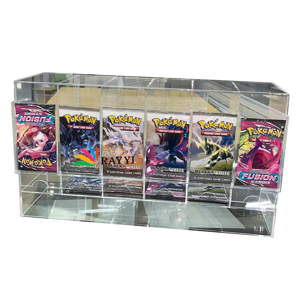 RAY YI custom stacked TCG mtg yugioh pokemon booster packs display wholesale 3 or 6 slot acrylic booster pack dispenser