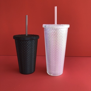 16oz glitter cold doubler wall bing matte grid bicchiere acrilico bicchieri in plastica con diamante bicchieri con coperchio e cannuccia - Product Image 1