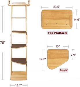 Modern <strong>Tall</strong> 6 Level Leaning <strong>Cat</strong> <strong>Climbing</strong> Ladder <strong>Tree</strong> Tower Condo with Large Perch Platform Solid Wood <strong>Cat</strong> Furniture Shelves - Product Image 2