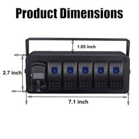 Boîtier de commutation à bascule marin 5 gangs avec rétroéclairage LED bleu, interrupteur marche/arrêt 12V, panneau de commande avec voltmètre numérique USB PD QC3.0 pour bateau et camping-car