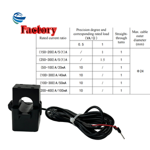 Разъемный трансформатор тока с высокой точностью, 0.66кВ, диаметр 24мм, накладной, 50А-400А на входе, 5А-100мА на выходе, для счетчиков электроэнергии - Product Image 1