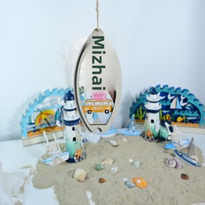 Nouveau Pendentif Décoratif Thème Nautique en Bois Style Méditerranéen pour l'Été, Planches de Surf, Océan, Palmiers et Feuilles de Monstera pour la Maison - Product Image 4
