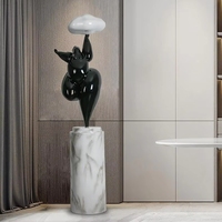Lampadaire LED d'intérieur moderne avec abat-jour en pierre bleue pour clubs, bars, hôtels - Sculpture lumineuse artistique pour fêtes, motif humain debout