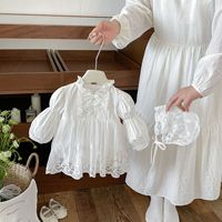 Robe-bodysuit à manches longues pour bébé fille avec broderie en dentelle et ourlet à volants, combinaison d'automne avec bonnet assorti
