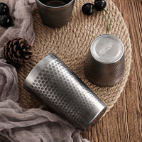 YolecenRetro Tasse à double paroi en acier inoxydable 304, isolée sous vide, pour eau/jus/bière, motif diamant, aspect vieilli, usage commercial