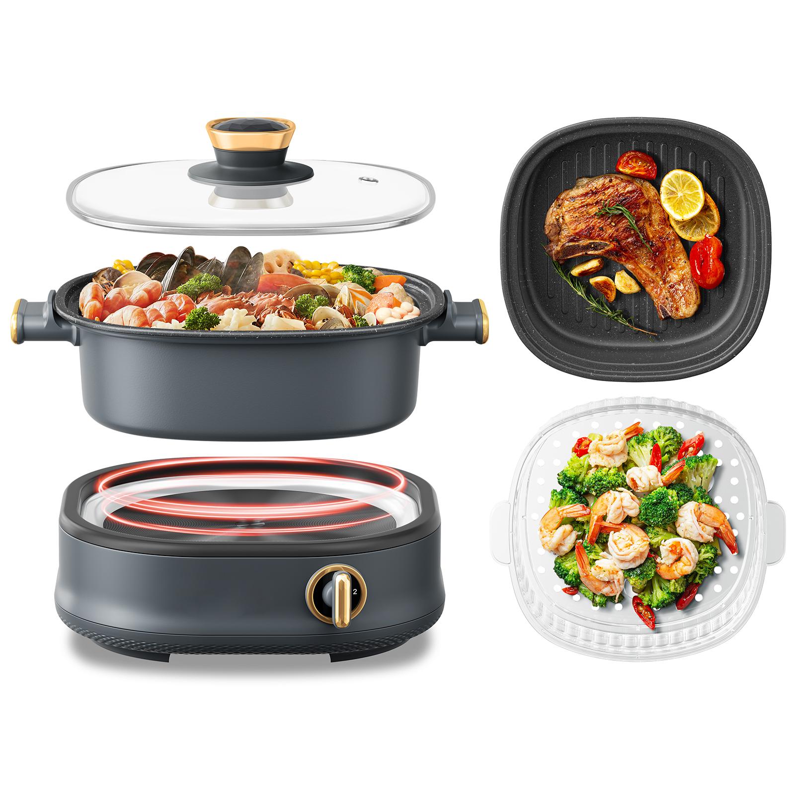 Новейшая стеклянная крышка 3л многоцелевой портативный Электрический кухонный горшок бытовая техника