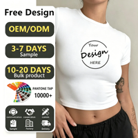 T-shirts Crop Top Basiques Personnalisables pour Femmes, Unis, Amples, d'Été, Sportifs, avec Impression en Relief, en Coton Spandex