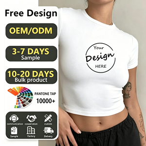 T-shirts Crop Top Basiques Personnalisables pour Femmes, Unis, Amples, d'Été, Sportifs, avec Impression en Relief, en Coton Spandex - Product Image 1