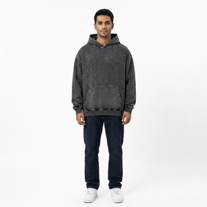 Wholesale No <b>String</b> Heavyweight 100% Cotton 550gsm French Terry Hoodies Double Layer Acid Vintage Distressed Washed Hoodies - Product Image 1
