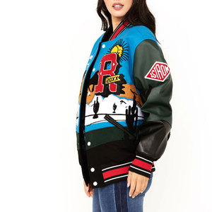 Chaqueta Varsity de Lona Estampada de Manga Larga para Mujer, Estilo Nuevo, Corte Ajustado, Diseño Personalizado, Ropa Urbana, Transpirable, de Secado Rápido y Ligera - Product Image 3