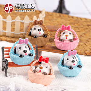 Figurine miniature de chiot dans un panier, décoration animale de dessin animé pour artisanat, accessoire de boule de mousse, version Q, matériau PVC - Product Image 1