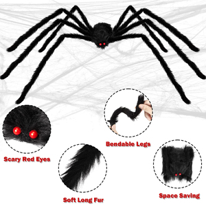 Décorations d'Halloween araignées géantes, araignées artificielles réalistes noires et poilues, grandes araignées pour l'intérieur, l'extérieur, la cour, le jardin, la fête, la maison - Product Image 4