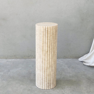 SAIDKOCC Disponibile Tavolino da Caffè in Marmo Naturale D30x50/65/90cm, Base Cilindrica in Travertino <span class=keywords><strong>per</strong></span> <span class=keywords><strong>Soggiorno</strong></span> e Caffetteria, Scultura Intagliata - Product Image 4
