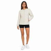 Veste d'hiver légère pour femmes, rembourrage 90% duvet de canard blanc, col rond, fermeture éclair, portable, ODM OEM, vêtements d'extérieur personnalisés pour femmes
