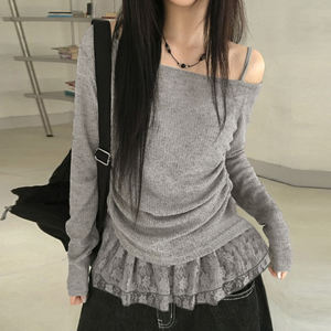 Blusa Ecológica Transpirable de Un Solo Hombro con Detalle de Encaje y Silueta en A Favorecedora para Otoño - Product Image 1