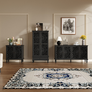 Aparador Vintage con Tallado Hueco, 2 Puertas, Almacenamiento, Diseño Floral Simétrico, Estante Ajustable - Product Image 6