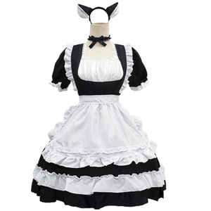 Japanese Style Maid Dress <b>Cat</b> Themed Lolita Costume Women Adult <b>Cosplay</b> Anime Outfit <b>Black</b> White Ruffle Skirt - Product Image 1