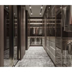 Meubles de chambre à coucher modulaires en bois sur mesure, fabrication en usine, luxe italien moderne, placard intégré avec miroir - Product Image 2