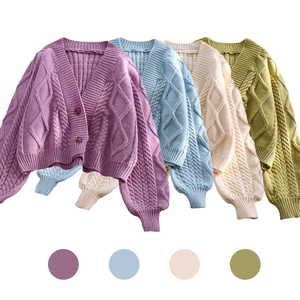 उच्च गुणवत्ता वाली ऊन चुंकी बुना हुआ कार्डिगन स्वेटर महिला स्वेटर के लिए कस्टम हल्का क्रॉप्ड कार्डिगन - Product Image 2